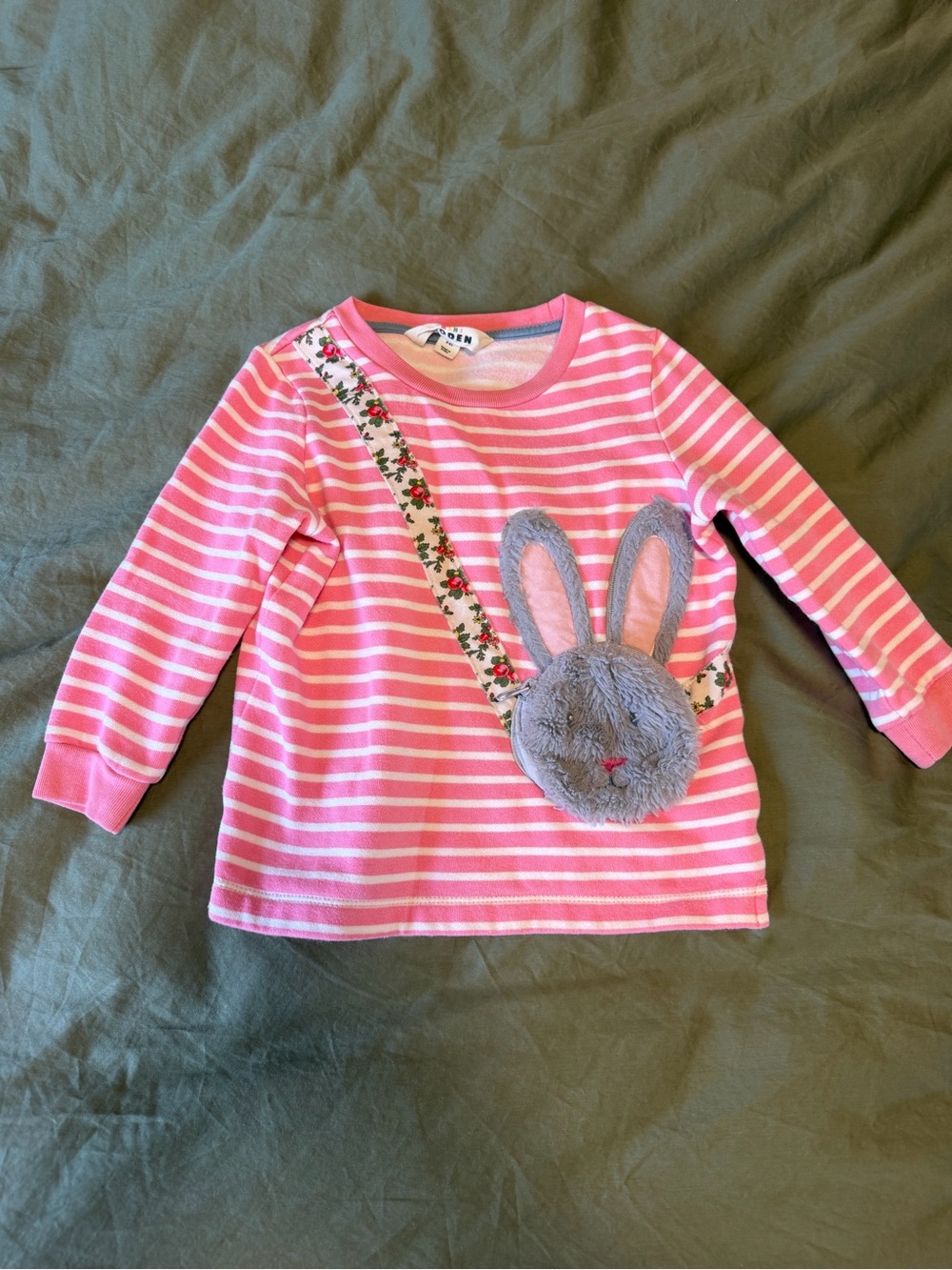 Mini Boden Pink Striped Bunny Sweatshirt Tunic 3-4 Y